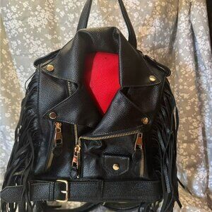 Black Leather Fringe Backpack